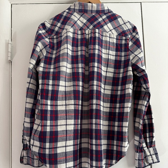 J. Crew Factory linen feel size L plaid pop over - Picture 2 of 5